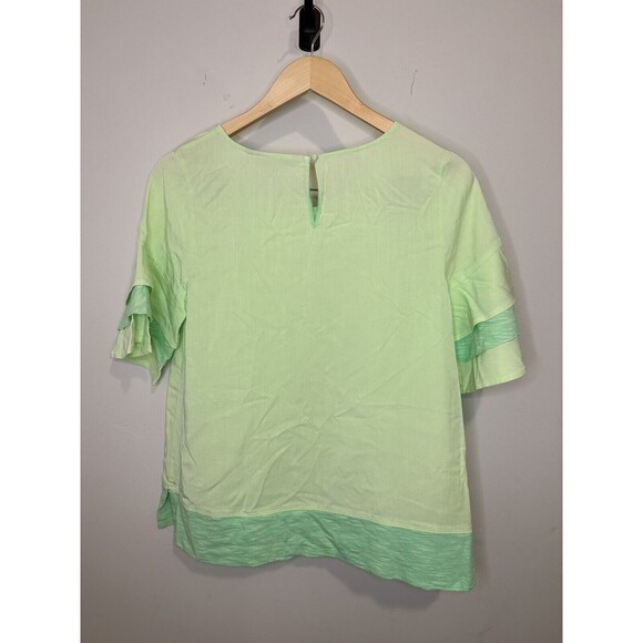 Soft Surroundings Lime Green Ruffle Blouse Summer Tencel Lyocell Sz XS 2-4 NEW - Picture 7 of 7